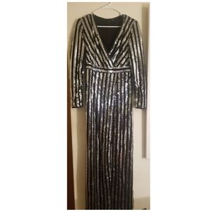 Black and Silver Sequined Long Dress